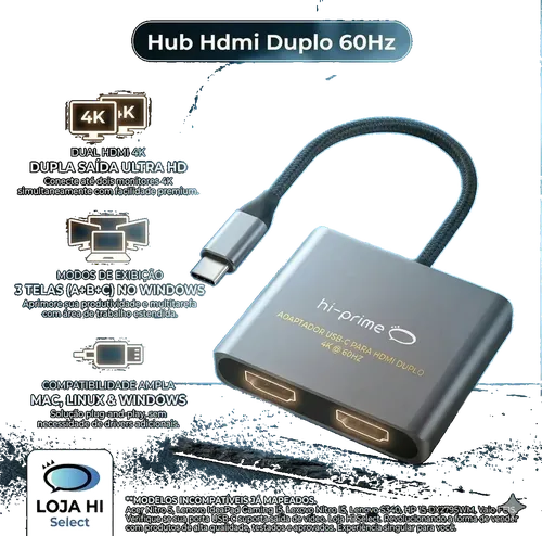 Imagem 2 do anúncio: Adaptador USB-C HDMI Duplo 60Hz Hi-Prime