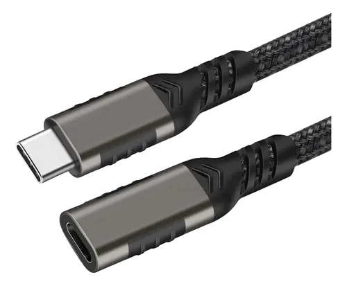 Cabo extensor Thunderbolt 4 preto trançado com dois conectores USB-C metálicos, sobre fundo branco.