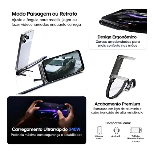 Imagem 3 do anúncio: Cabo USB-C 240 W com suporte Hi-Prime