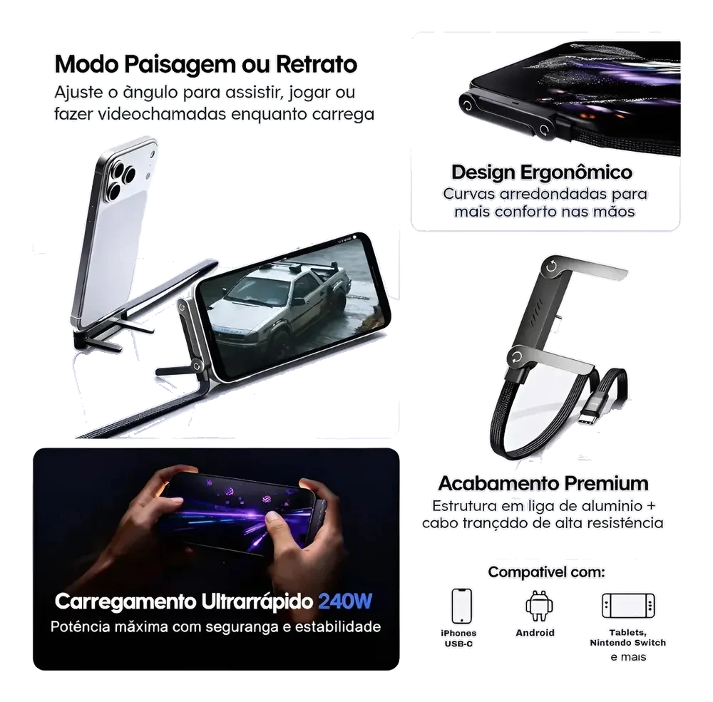 Imagem 3 do anúncio: Cabo USB-C 240 W com suporte Hi-Prime