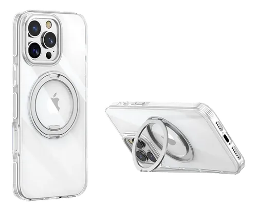 Capas transparentes para iPhone 16 Pro com anel magnético, duas vistas sobre fundo branco.