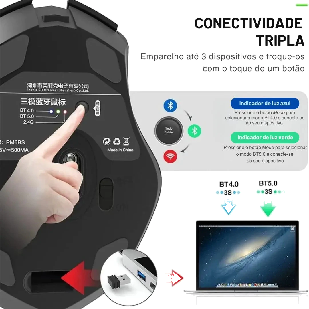 Mouse Inphic Bluetooth 5.1 Sem Fio: imagem 5 de 11 do anúncio