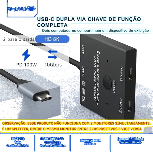 Imagem 4 do anúncio: Switch Splitter USB-C 8K Hi-Prime