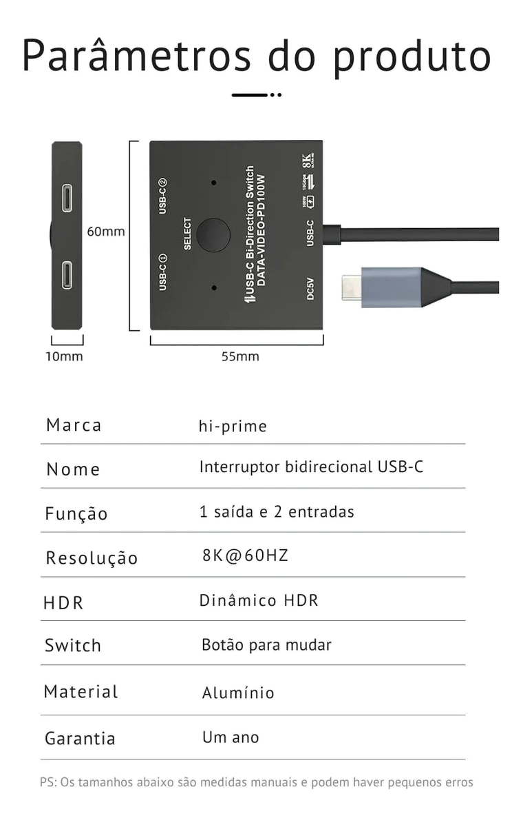 Switch Splitter USB-C 8K Hi-Prime: imagem 7 de 8 do anúncio